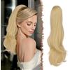 FESHFEN Coda Capelli Extension con Coulisse, Naturali Ondulati Lunga Ricci Posticci Sintetici Biondo Champagne Coda Cavallo Extensions Posticci Capelli per Donna, 50 cm