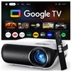 HAPPRUN 【Google TV/Assistente Vocale/Dolby】Proiettore 4K, HAPPRUN 1000 ANSI 1080P Full HD Smart Videoproiettore con Netflix/Disney+ Ufficiale, WiFi6 e Bluetooth 5.2 per Home Cinema Esterno