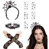 KYOEOE Cerchietto da strega Halloween con guanti, collane di pizzo e 5 tatuaggi, nero Cerchietto sexy gotico da donna per acconciature Accessorio Halloween Accessorio per capelli Carnevale Festa a tema