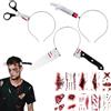 phxdance Faccia Spaventosa Halloween Cerchietto-10 Tatuaggi Zombie Forbici, Siringa, Coltello nella Testa Insanguinata per Costumi da Donna e Uomo, Carnevale, Cosplay, Masquerade