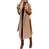 HHMY Giacca di lana da donna, lunga con guaglio, giacca autunnale, a vita lunga, elegante, a maniche lunghe, con risvolto, blazer da donna, slim fit, giacca trench, cachi, M