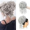 Yfsmyxgs Extension per chignon con elastico e coulisse, soffici e disordinati, con lunghi viticci ricci, capelli sintetici, per coda di cavallo, per uso quotidiano (grigio)