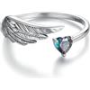 Kerraom Anello Ali Aperto Argento 925 Regolabile con Cuore Zirconi — Gioiello a Forma d'Angelo, Regalo per Donna Ragazze(Regolabile)