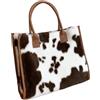 Generisch Borsa da donna in pelle di mucca, 34 x 27 x 13 cm, marrone-bianco, con manici in similpelle, shopper per uso quotidiano
