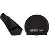 Arena Powerfin, Pinne da Allenamento Unisex Adulto, Nero (Black/Silver), 43-44 & Classic Silicone, Cuffia Unisex Adulto, Nero (Black-Silver), Taglia Unica
