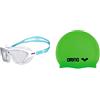 ARENA The One Mask Junior Occhialini Nuoto Anti-Appannamento per Bambini, Maschera Piscina con Grandi Lenti, Protezione UV & Classic Silicone Jr, Cuffia per Bimbi Unisex Bambini, Verde