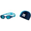 ARENA The One Junior Occhialini Nuoto Anti-Appannamento per Bambini, Occhialini Piscina con Ampie Lenti, Protezione UV & Unix II Jr, Cuffia per Bimbi Unisex Junior, Multicolore (Navy-Blue-LightBlue)