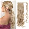 TESS Coda Capelli Extension 40 cm, Coda Finta Capelli Ondulato Marrone cenere chiaro miscelato con biondo platino Coda Capelli 90g Code Finte per Capelli