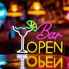 MEKOTRIN Cartello Barre Al Neon, Insegna Al Neon Con Freccia Da Bar Led Aperto Segno Al Neon Con Pulsante E Interruttore Dimmerabili Adatto Per Birrerie,Club,Stanze,Luci Da Parete Per Feste