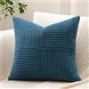 Sungeek 1 Pezzi Federe Cuscini 60x60 in Morbido Velluto a Coste, Fodere per Cuscini Decorativi con Motivo a Strisce e Patchwork Croce Copricuscini Cuscino per Divano Letto Soggiorno, Blu Polvere