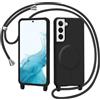AOMYKE Magnetica Cover per Samsung Galaxy S22 con Cordino, [Compatibile con MagSafe] Custodia con Laccio Collana Tracolla Collo Liquido Silicone Antiurto TPU Antiurto Case - Nero