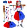 BIQIQI Costume da Quinn Bambini, Costume Cosplay di Quinn gonna in tulle con fiocco per capelli, mazza da baseball gonfiabile calzini Costume da Clown per Ragazze Cosplay Costumi Carnevale Halloween