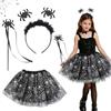 XLZJYIJ Costume Strega Bambina, Vestito Strega Carnevale, Costume del Giorno dei Morti con Tutù in Tulle di Ragnatela, Bacchetta e Cerchio per Capelli per Carnevale Mascherata Cosplay Festa Halloween