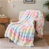 SHANNA Coperta Plaid Super Morbida Pile Peluche di Coniglio Caldo e Spesso 130x160cm, 1000 g/m² Divano Coperta Fluffy di Alta Qualità, Versatile Coperta Matrimoniale per Camera da Letto Viaggi, Arcobaleno