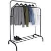 Relaxdays Appendiabiti Relaxdays, H x L x P: 148 x 110 x 55 cm, con ripiano e 2 aste, Metallo, Doppia Cabina, Nero