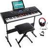 BAKAJI Tastiera Musicale Pianola Elettronica 61 Tasti Luminosi con Supporto e Sgabello