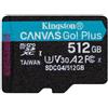 KINGSTON TECHNOLOGY microSDXC Canvas Go Plus Kingston Technology 512 GB Gen4 200R A2 U3 Confezione singola senza ADP