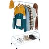 Relaxdays Appendiabiti Relaxdays con rotelle, HxLxP: 160 x 110 x 40 cm, 2 Ripiani, Ganci Laterali, Ferro, Carrello, Bianco