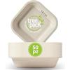TREEPACK SO GREEN, SO STRONG! TREEPACK - Piatti usa e getta compostabili 50Pz, Piatti Monouso in Bamboo e Canna da Zucchero Capacità 530 ml, Piatti Biodegradabili per Microonde resistono da -18 °C a +200 °C. [18 x 18x 3,6 cm]