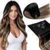 LaaVoo Extension Capelli Veri Clip, Nero Naturale a Marrone Cioccolato e Biondo Caramello Balayage, 45cm 120g 7pcs, Capelli Naturali, Lunga Durata, per Cerimonie Importanti, Colore 1B-4-27