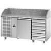 Ristoattrezzature Modello: 1019,Tavolo Refrigerato Pizza GN 1/1 con 1 porta, gruppo motore a sinistra, 6 cassetti neutri e piano in granito
