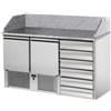 Ristoattrezzature Modello: 1042,Banco saladette Pizzeria 141x70 cm - 2 porte e 6 cassetti