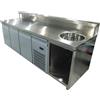 Ristoattrezzature Modello: 1417,Banco Bar Refrigerato in acciaio inox 3 porte con lavabo a destra e sportelli 260x70x110h cm