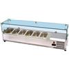 Ristoattrezzature Modello: 85271545019,Vetrina refrigerata a basso consumo energetico portacondimenti 160x33,5x43,5h cm, portagusti per pizza GN 1/4 0+8°C con motore a destra
