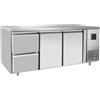 Risto Modello: 7406,Tavolo frigo refrigerato a basso consumo energetico in acciaio inox 2 porte + cassettiera 1/2 -2+8 °C 1795x700x850 h mm