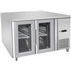 Ristoattrezzature Modello: 7408,Tavolo frigo refrigerato a basso consumo energetico in acciaio inox 2 porte in vetro -2 +8 °C 1360x700x850 h mm
