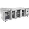 Risto Modello: 7410,Tavolo frigo refrigerato a basso consumo energetico in acciaio inox 4 porte in vetro -2 +8 °C 2230×700×850 h mm