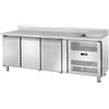 Ristoattrezzature Modello: 8720,Tavolo frigo refrigerato 3 porte in acciaio inox con alzatina e lavello -2+8 °C 2020x700x960h mm