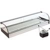 Ristoattrezzature Modello: 98910030020605,Vetrina frigo 1216x410x250h mm refrigerata da banco nera con vetri curvi, piano liscio e motore remoto incluso