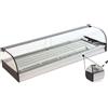 Ristoattrezzature Modello: 98910030060605,Vetrina frigo 1216x410x250h mm refrigerata da banco bianca con vetri curvi, piano liscio e motore remoto incluso