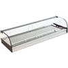 Ristoattrezzature Modello: 98910030110605,Vetrina frigo 1216x410x250h mm refrigerata da banco argento con vetri curvi, piano liscio e motore remoto incluso