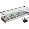 Ristoattrezzature Modello: 99120090020659,Vetrina frigo 1516x410x330h mm 8 vaschette gn 1/3 refrigerata da banco a due piani nera con vetri curvi e motore remoto incluso