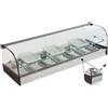 Risto Modello: 99120570110656,Vetrina frigo 1866x410x330h mm 10 vaschette gn 1/3 refrigerata da banco a due piani argento con vetri curvi e motore remoto incluso
