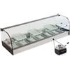 Ristoattrezzature Modello: 99130090020659,Vetrina frigo 1516x410x330h mm 8 vaschette gn 1/3 refrigerata da banco a due piani nera con vetri dritti e motore remoto incluso