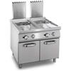 Ristoattrezzature Modello: 4294,Friggitrice a gas capacità 22 lt + 22 lt professionale in acciaio inox doppia su mobile S/90