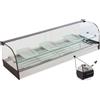 Ristoattrezzature Modello: 99150030020665,Vetrina frigo 1216x410x330h mm refrigerata da banco a due piani nera con vetri curvi, piano liscio e motore remoto incluso