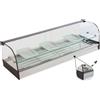 Ristoattrezzature Modello: 99150030110665,Vetrina frigo 1216x410x330h mm refrigerata da banco a due piani argento con vetri curvi, piano liscio e motore remoto incluso