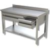 Ristoattrezzature Modello: 38170069001,Tavolo da lavoro con ripiano, alzatina e cassetti in acciaio inox profondità 700 mm 1000x700 mm 2 cassetti