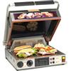 Ristoattrezzature Modello: 7792,Piastra forno in acciaio inox con coperchio rigato doppia funzione griglia e forno ventilato con piano in vetroceramica 2100W 50x54x25h cm