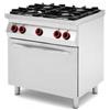 Ristoattrezzature Modello: 106120000022233,Cucina professionale a gas con fiamma pilota 4 fuochi con forno elettrico ventilato capacità 4 teglie GN 1/1 80x70x90h cm