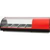 Ristoattrezzature Modello: 101660210012151,Vetrina frigo 110,4x39x28,7h cm 4 vaschette gn 1/3 refrigerata da banco rossa con vetri curvi e motore incorporato
