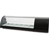 Ristoattrezzature Modello: 101700022157,Vetrina frigo 145,6x39x36h cm refrigerata da banco nera con piano liscio mensola intermedia vetri curvi e motore incorporato