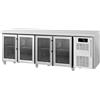 Ristoattrezzature Modello: 119060040112976,Tavolo frigo refrigerato 4 porte in vetro, in acciaio inox -2 +8 °C 223x70x85h cm tropicalizzato