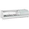 Ristoattrezzature Modello: 115320210062968,Vetrina frigo sushi 114,8x40,6x31,6h cm 4 gn 1/3 refrigerata da banco bianca con vetri curvi e motore incorporato