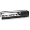 Ristoattrezzature Modello: 115320580022969,Vetrina frigo sushi 132,4x40,6x31,6h cm 5 gn 1/3 refrigerata da banco nera con vetri curvi e motore incorporato