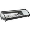 Ristoattrezzature Modello: 103672342058002,Vetrina frigo sushi 130,7x45x33h cm 5 gn 1/3 refrigerata da banco nera con vetro frontale curvo apribile e motore incorporato